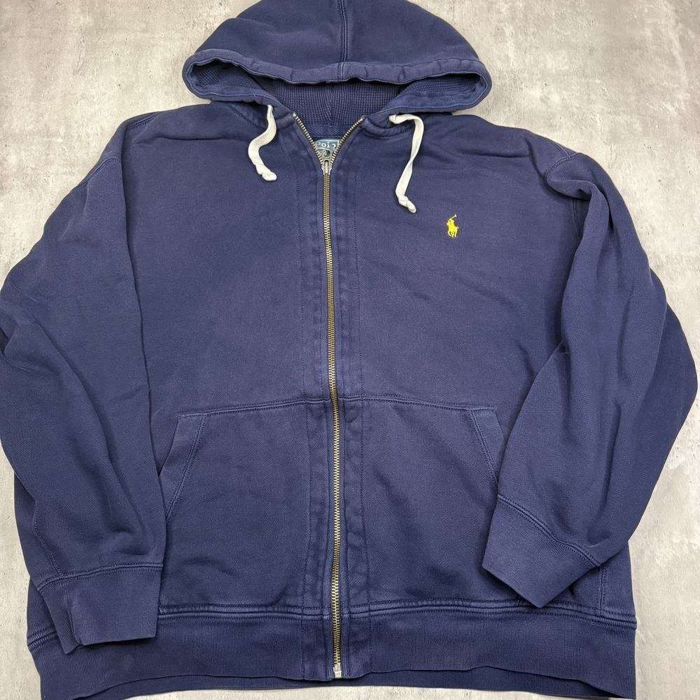 Vintage Men’s Polo Ralph Lauren Hoodie Sweatshirt 3Xb Heavy Full Zip Navy Blue